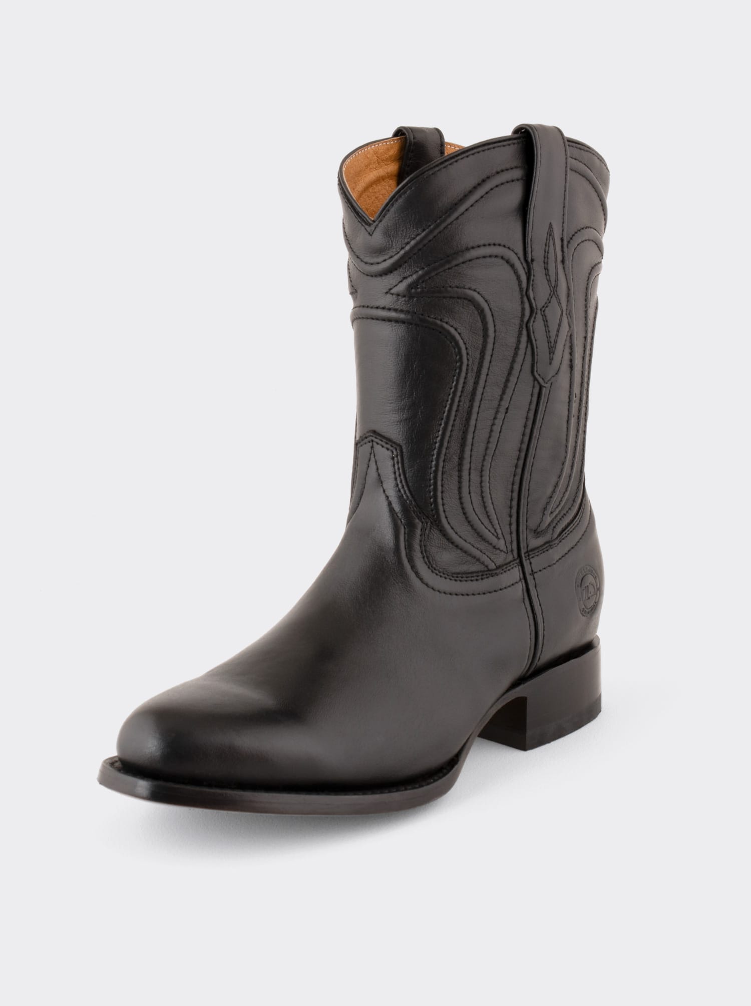 Men's Sheep Leather Roper Boot Leather Sole Style 1005 Black Color