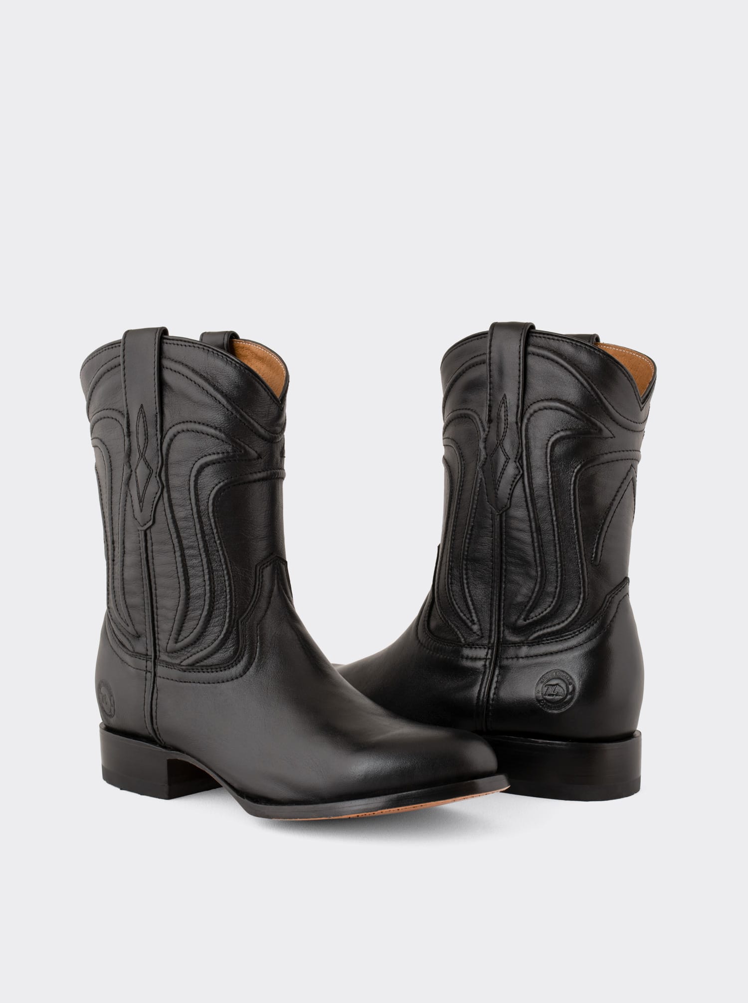 Men's Sheep Leather Roper Boot Leather Sole Style 1005 Black Color