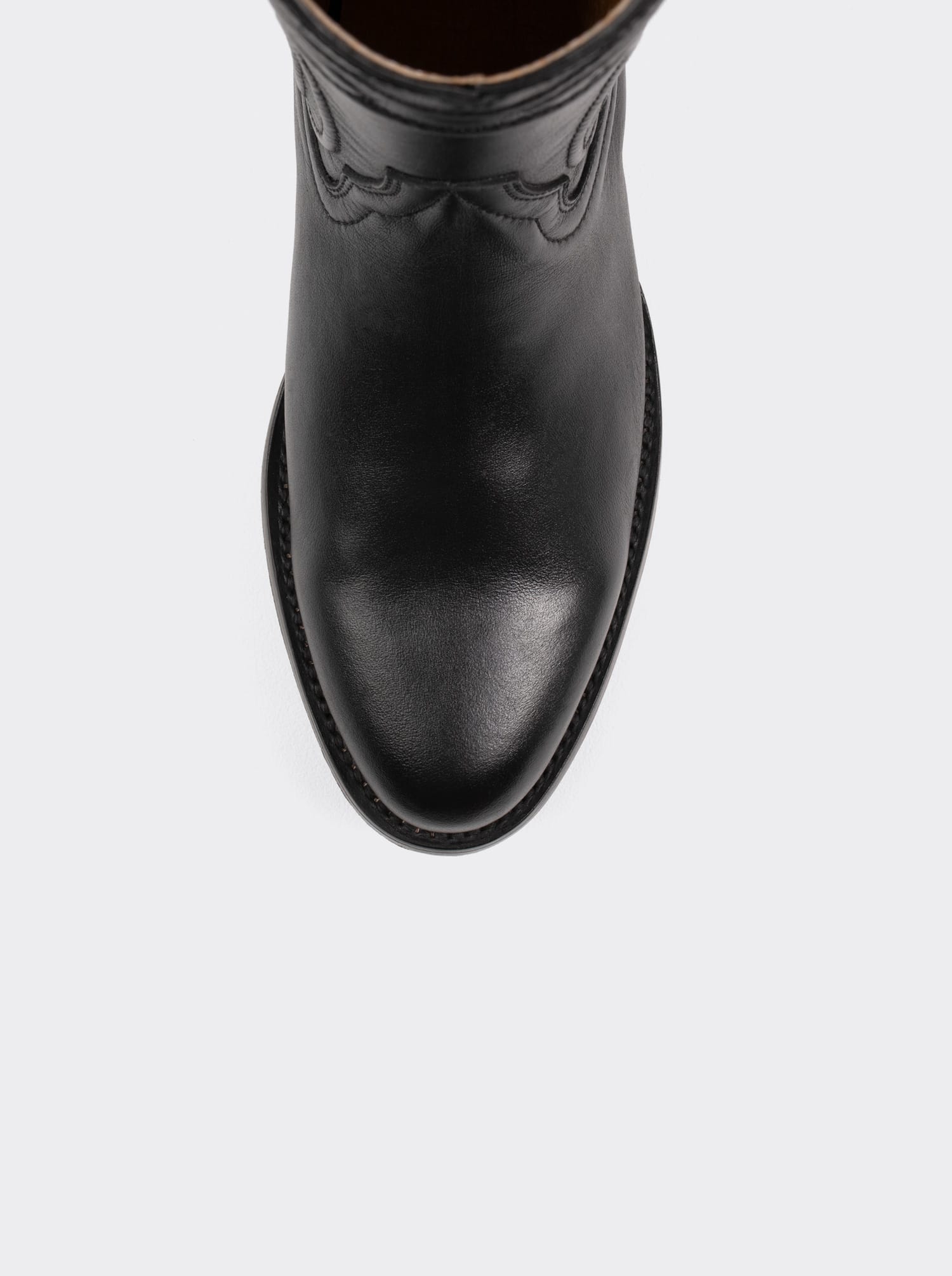 Men's Sheep Leather Roper Boot Leather Sole Style 1005 Black Color