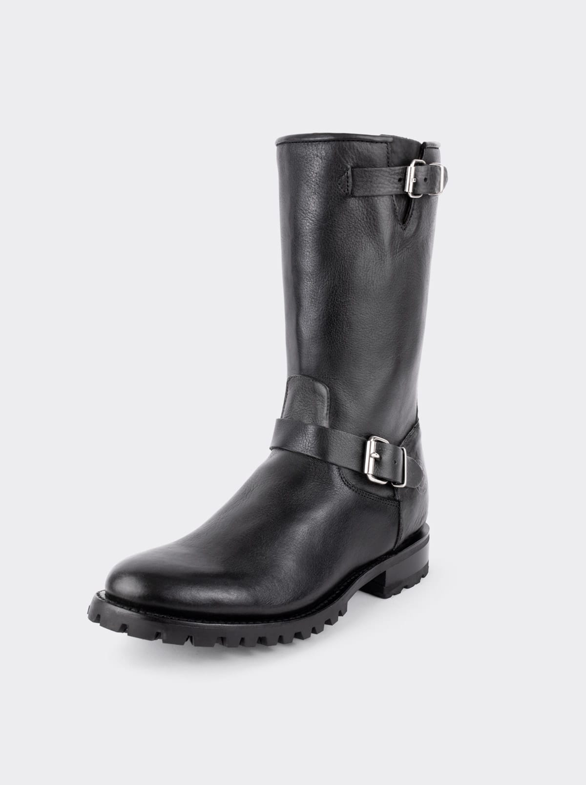 Black Biker Boot with Zipper and Track Sole, Bull Fight Style 1806