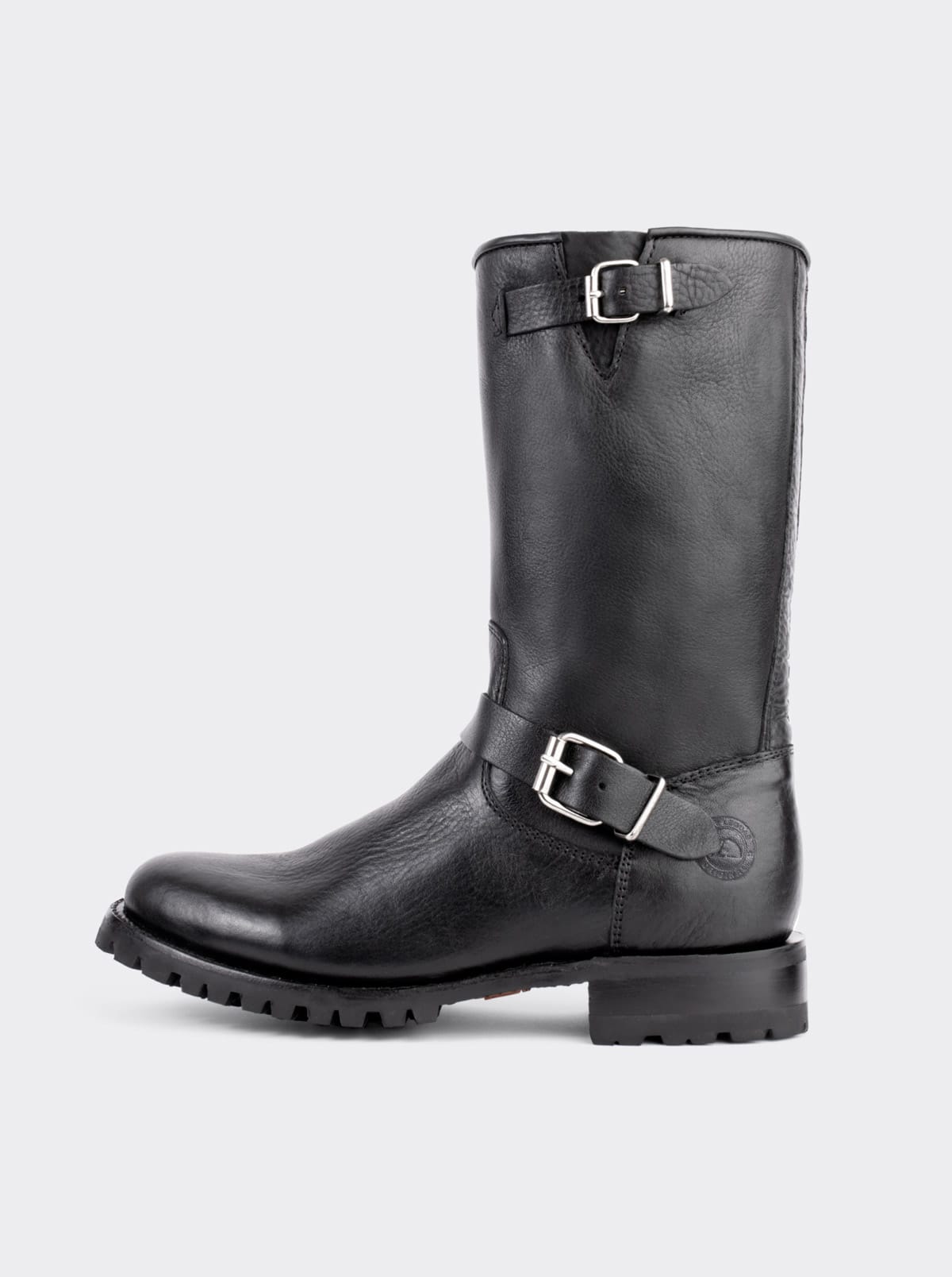 Black Biker Boot with Zipper and Track Sole, Bull Fight Style 1806
