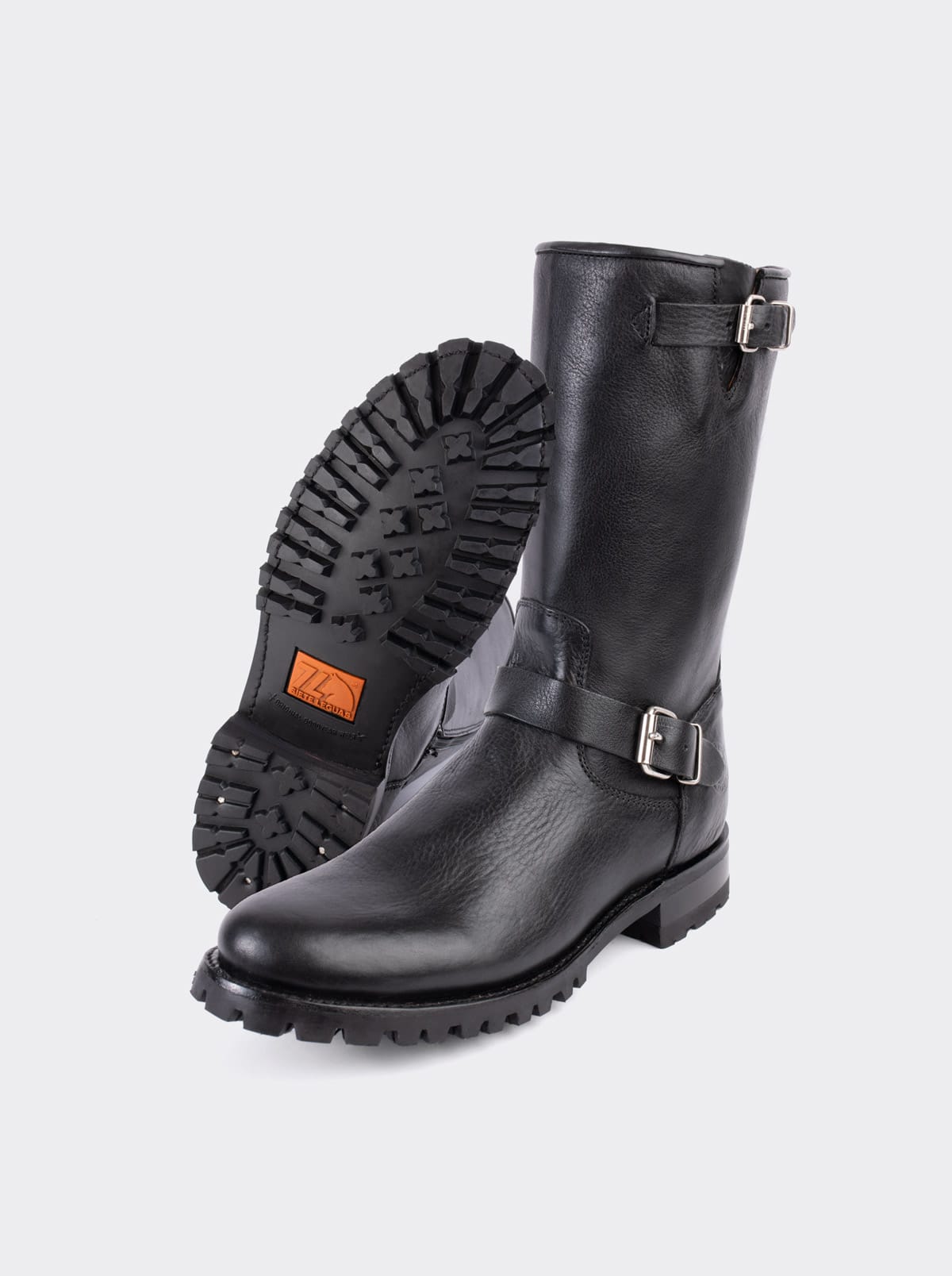 Black Biker Boot with Zipper and Track Sole, Bull Fight Style 1806