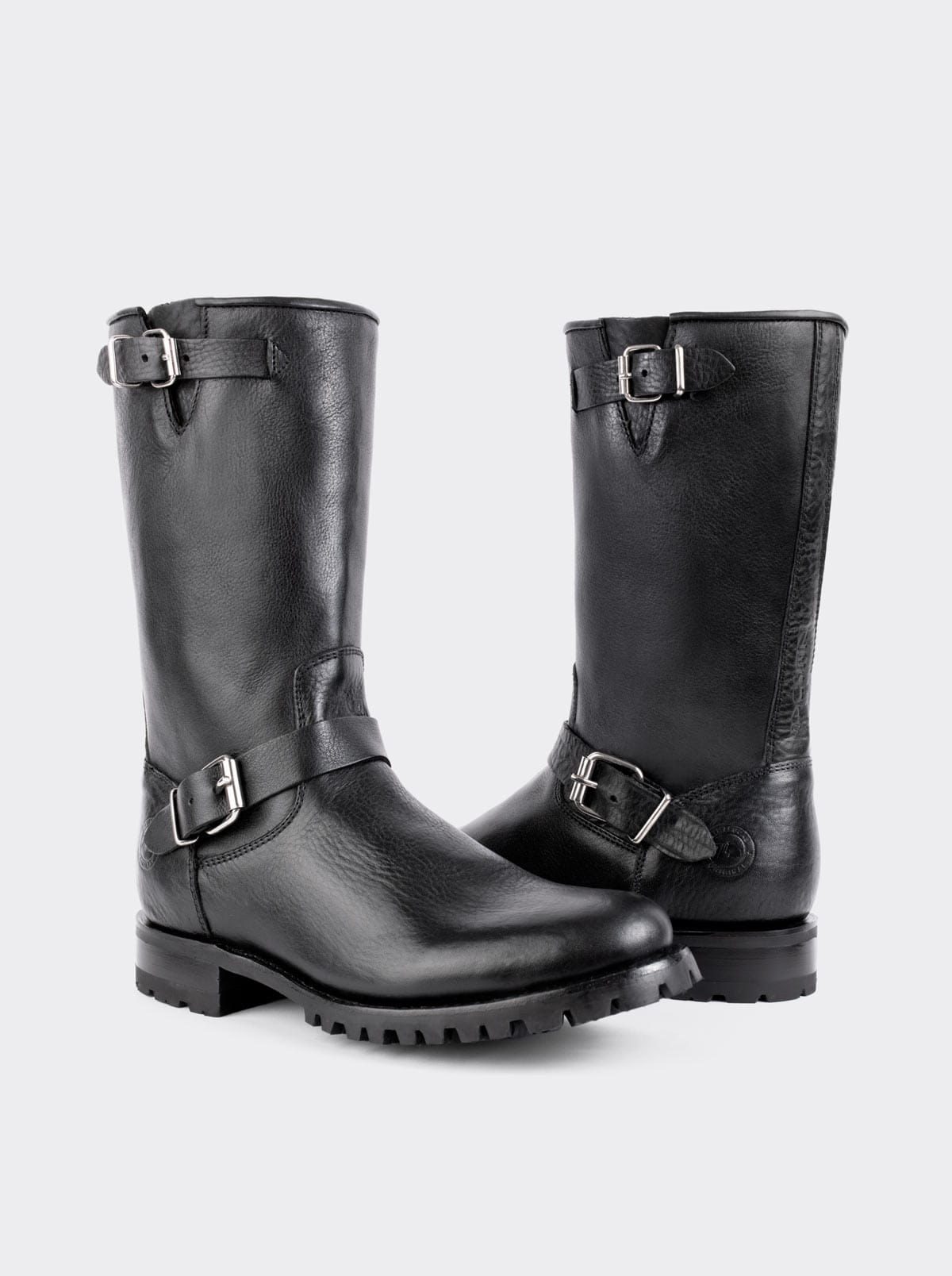 Black Biker Boot with Zipper and Track Sole, Bull Fight Style 1806