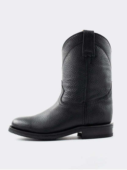 Men's Leather Slip-Resistant Roper Boot Black Bull Fight Color Style 1000
