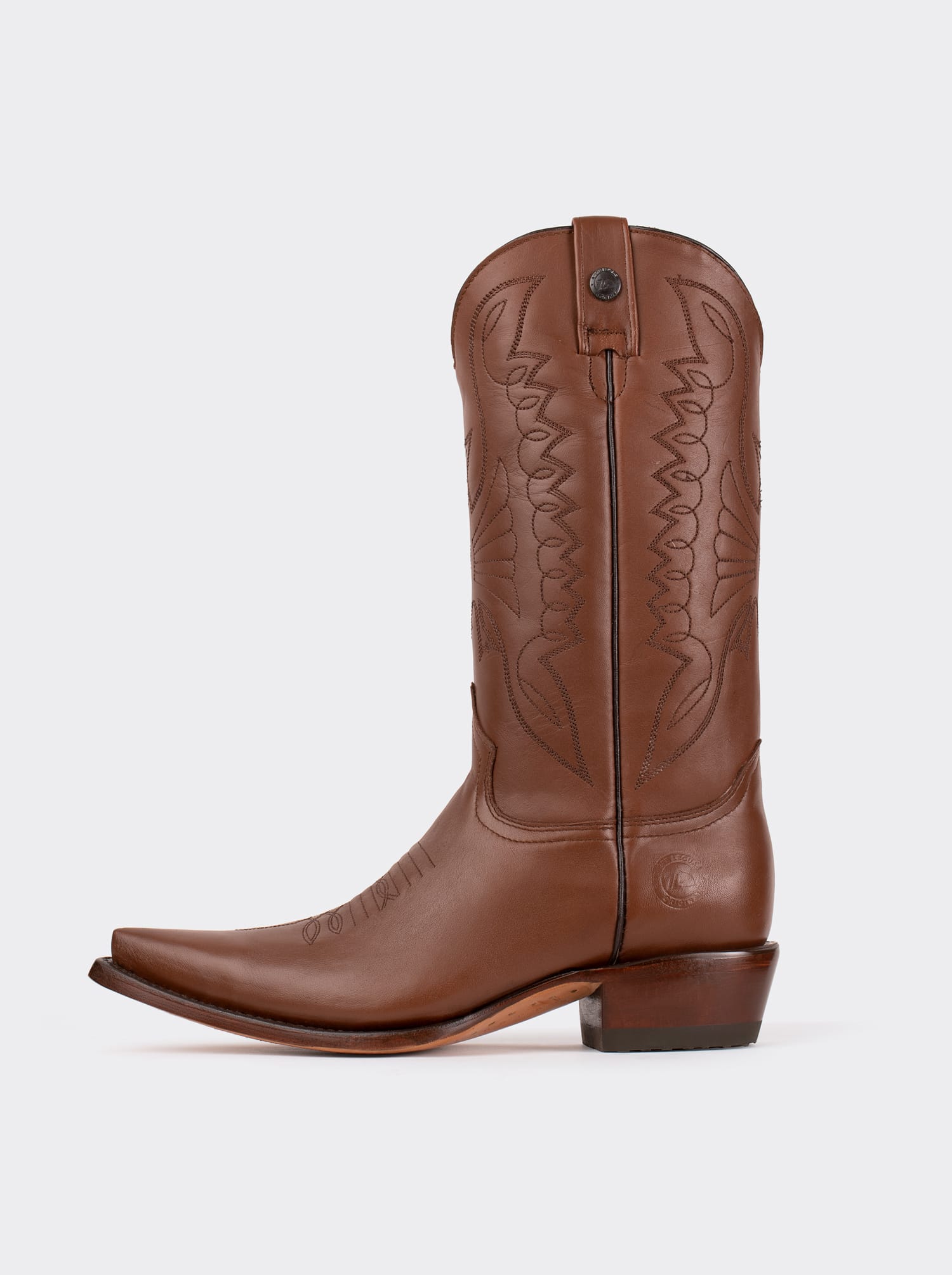 Men's Sheepskin Leather Cowboy Boot Cuban Heel Brown Style 1041