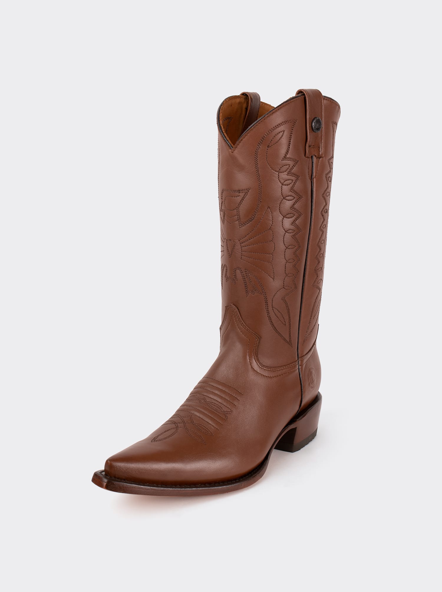 Men's Sheepskin Leather Cowboy Boot Cuban Heel Brown Style 1041