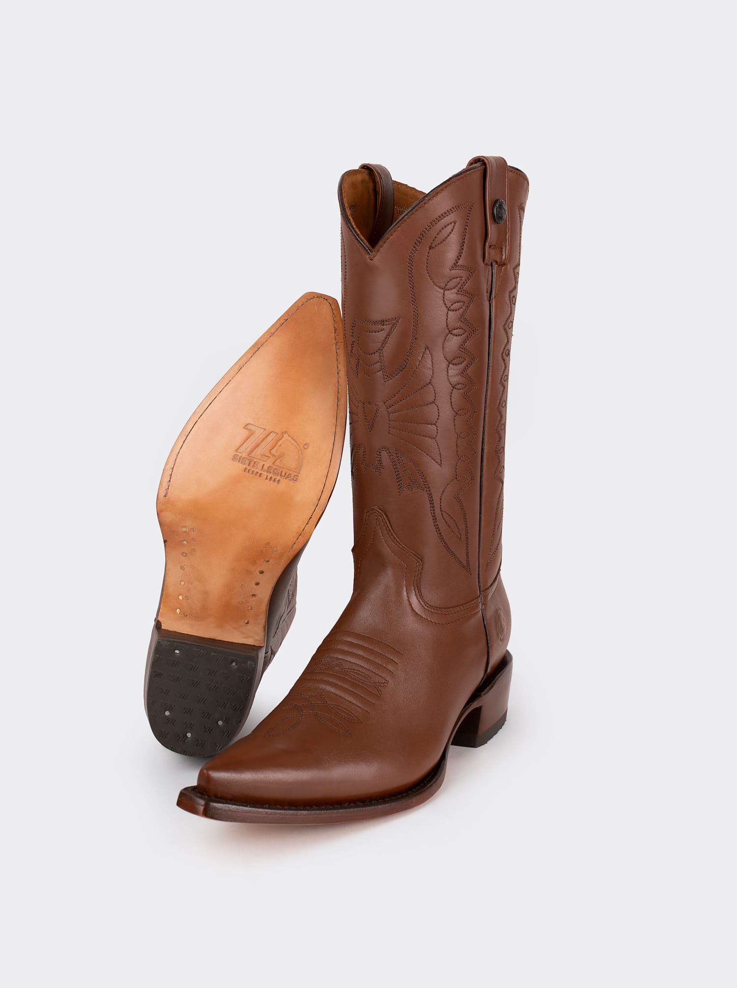 Men's Sheepskin Leather Cowboy Boot Cuban Heel Brown Style 1041