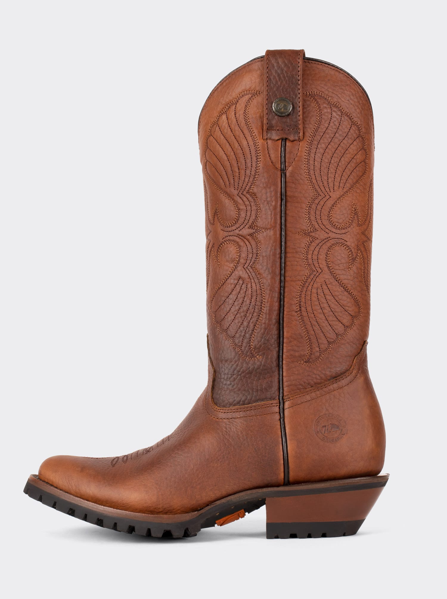 Men's Leather Cowboy Work Boot with Track Sole Ocher Bull Fight Style 1345