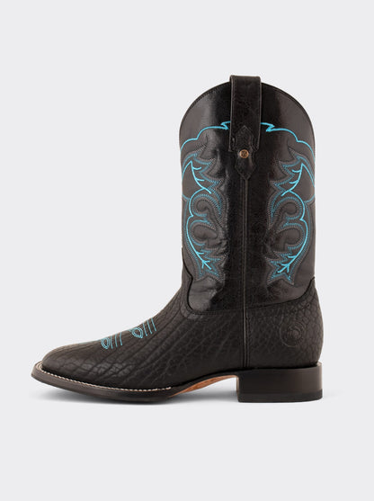 Rodeo Boot with Anti-Slip Sole Black Polished Bull Collar Style 1556