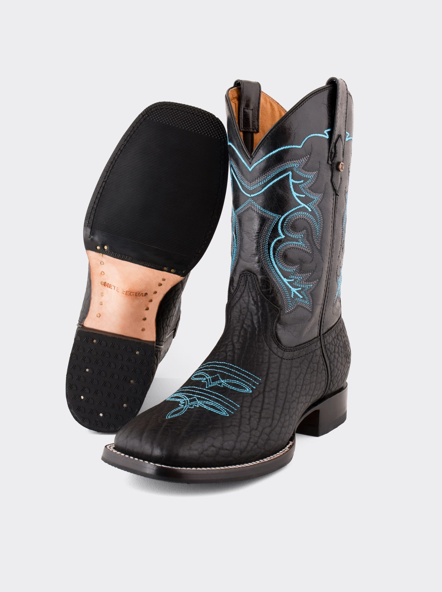 Rodeo Boot with Anti-Slip Sole Black Polished Bull Collar Style 1556