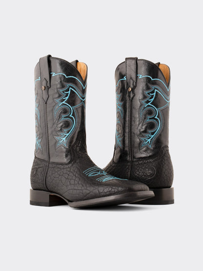 Rodeo Boot with Anti-Slip Sole Black Polished Bull Collar Style 1556
