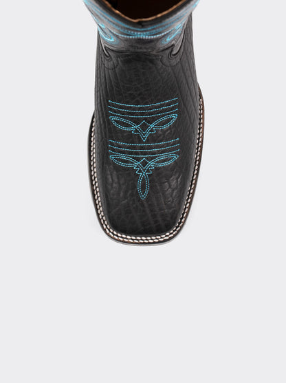 Rodeo Boot with Anti-Slip Sole Black Polished Bull Collar Style 1556
