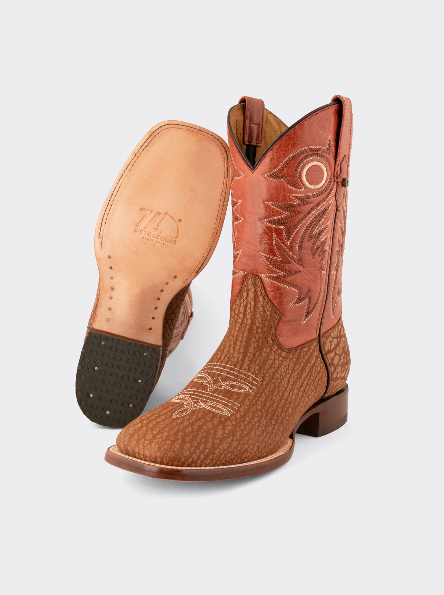 Shedron Style 1557 Polished Bullneck Leather Sole Rodeo Boot with Leather Sole
