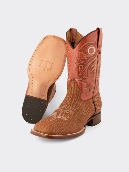 Shedron Style 1557 Polished Bullneck Leather Sole Rodeo Boot with Leather Sole