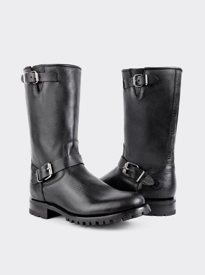 Black Biker Boot with Zipper and Track Sole, Bull Fight Style 1806