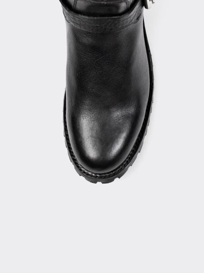 Black Biker Boot with Zipper and Track Sole, Bull Fight Style 1806