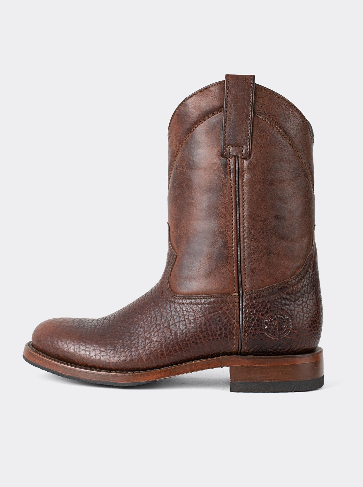 Men's American Bison Roper Boot with Hybrid Sole Dark Brown color Style 1000