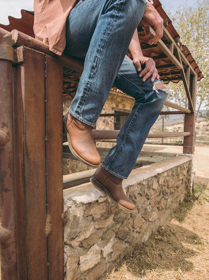 Men's Leather Slip-Resistant Roper Boot Ocher Bull Fight Color Style 1000